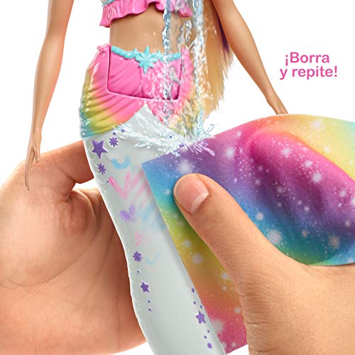 Barbie Dreamtopia Crayola Sirena color mágico, muñeca con accesorios (Mattel GCG67)