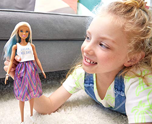 Barbie - Fashionista Muñeca con Mechas Azules y Falda Estampada (Mattel FXL53) , color/modelo surtido