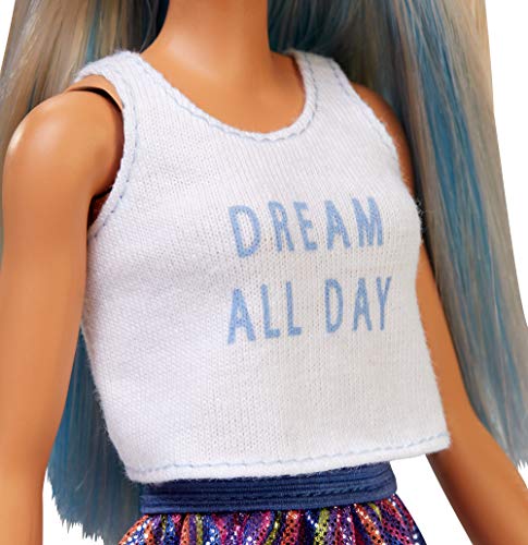 Barbie - Fashionista Muñeca con Mechas Azules y Falda Estampada (Mattel FXL53) , color/modelo surtido