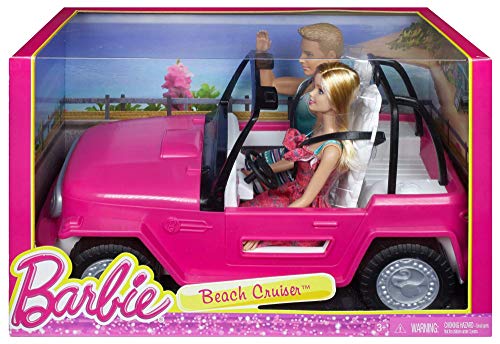 Barbie - Muñeco Ken y muñeca Barbie con su coche de playa, coche muñeca (Mattel CJD12)