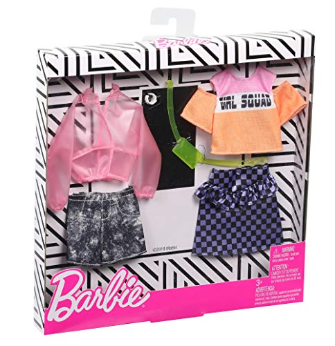 Barbie Pack de Accesorios de Moda Chaqueta Transparente Rosa y Estampado de Cuadros (Mattel GHX58) , color/modelo surtido