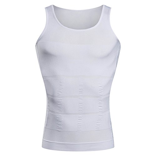 BaronHong Gynecomastia compresión Camisa Chaleco para Ocultar Hombre Boobs Moobs Adelgazamiento Mens Shapewear Aplastar Todo Abdomen (Blanco, S)