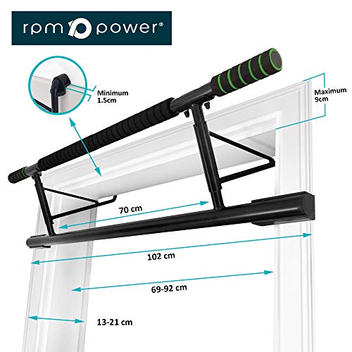 Barra de dominada de la puerta por RPM Power- Heavy Duty Multifuncional Barbilla/Barra de dominada para marcos de puerta, dominadas, Push Ups y otros ejercicios de piso