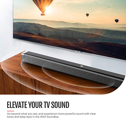 Barra de Sonido 2.0 Canales, Potencia 120dB, BOMAKER Tecnología DSP Subwoofer Incorporado + Bluetooth 5.0 para TV, Soporta Óptico, 3,5 mm Audio AUX, USB, para Cine en Casa, ODINE I, Negro-Gris