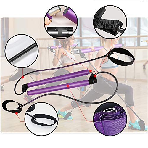 Barra Pilates Fitness en Casa, Barra Portatil Pilates con Banda de Resistencia de Yoga para Musculacion, Modelado de Cadera, Estiramiento, Pilates Yoga Stick Entrenamiento de Gimnasio en Casa
