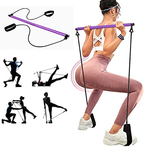 Barra Pilates Fitness en Casa, Barra Portatil Pilates con Banda de Resistencia de Yoga para Musculacion, Modelado de Cadera, Estiramiento, Pilates Yoga Stick Entrenamiento de Gimnasio en Casa