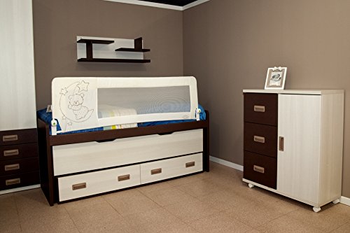 Barrera de cama nido para bebé, 180 x 66 cm. Modelo osito y luna beige. Barrera de seguridad. Sello de calidad SGS.