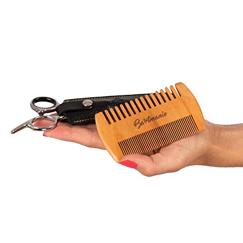 Bartmanie Juego de recortadora de barba de acero inoxidable y penilla para barba de madera, estuche de cuero sintético incluido, kit corta barba para hombres (2 piezas)