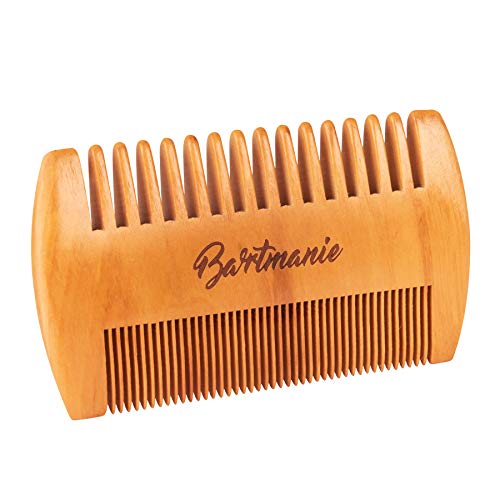 Bartmanie Juego de recortadora de barba de acero inoxidable y penilla para barba de madera, estuche de cuero sintético incluido, kit corta barba para hombres (2 piezas)