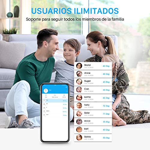 Bascula de Baño, Báscula Inteligente Bluetooth Mpow Báscula Grasa Corporal Digital,13 Mediciones Esenciales: BMI, Grasa Corporal ect, IOS / Android, Compatible con Apple Health, Google Fit, Fitbit App