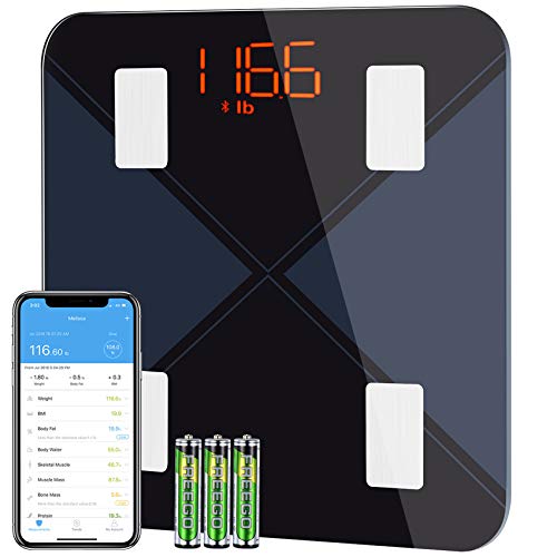 Bascula de Baño, Báscula Inteligente Bluetooth Mpow Báscula Grasa Corporal Digital,13 Mediciones Esenciales: BMI, Grasa Corporal ect, IOS / Android, Compatible con Apple Health, Google Fit, Fitbit App