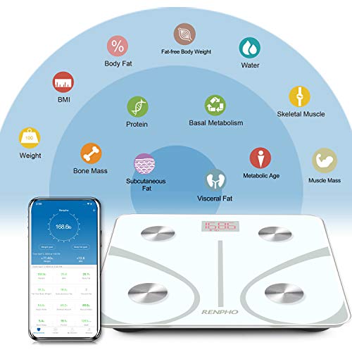 Bascula de Baño Digital Grasa Corporal, RENPHO Balanza Bluetooth Inteligente con App, Bascula Electrónica Analógica Monitores con Análisis Corporal, 13 Mediciónes de Peso IMC Visceral e Muscular