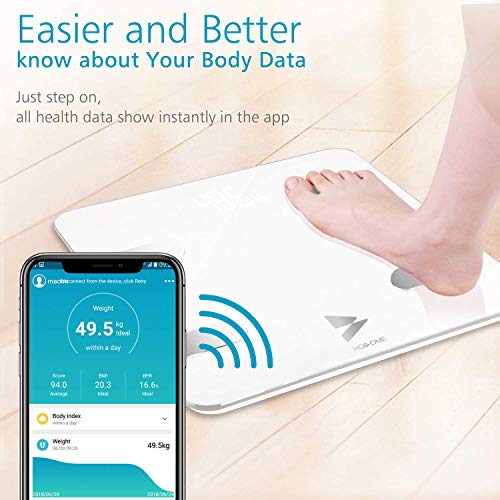 Bascula de Baño Hosome Yuanguo Bascula Grasa Corporal Digital Vasculas de Peso Baño para IOS y Android, 180 kg / 396 lb, hasta 17 Análisis de Composición Corporal incluso Peso Corporal, BMI, BMR