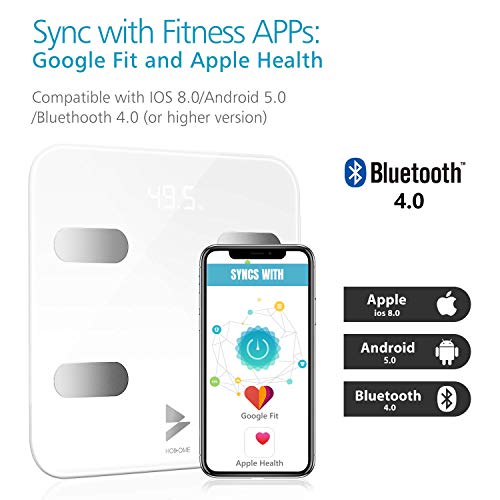 Bascula de Baño Hosome Yuanguo Bascula Grasa Corporal Digital Vasculas de Peso Baño para IOS y Android, 180 kg / 396 lb, hasta 17 Análisis de Composición Corporal incluso Peso Corporal, BMI, BMR