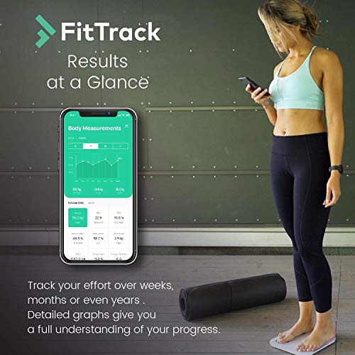 Báscula Inteligente FitTrack Dara Aprobada Por la FDA - Báscula de Baño Digital Bluetooth - Android & iOS - Báscula Grasa Corporal y Muscular - Monitor de Composición Corporal Con 17 Indicadores