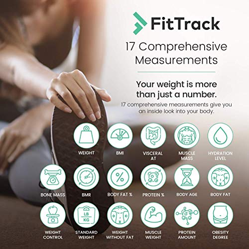Báscula Inteligente FitTrack Dara Aprobada Por la FDA - Báscula de Baño Digital Bluetooth - Android & iOS - Báscula Grasa Corporal y Muscular - Monitor de Composición Corporal Con 17 Indicadores