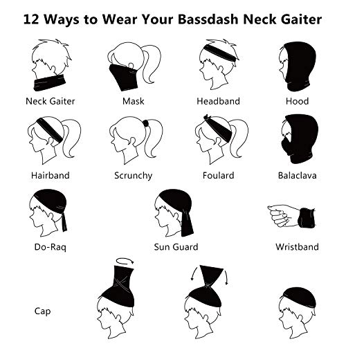 Bassdash - Polainas multifunción para el Cuello, Bandana, Bufanda, máscara Facial UPF 50+, protección UV, Bufanda mágica multipropósito
