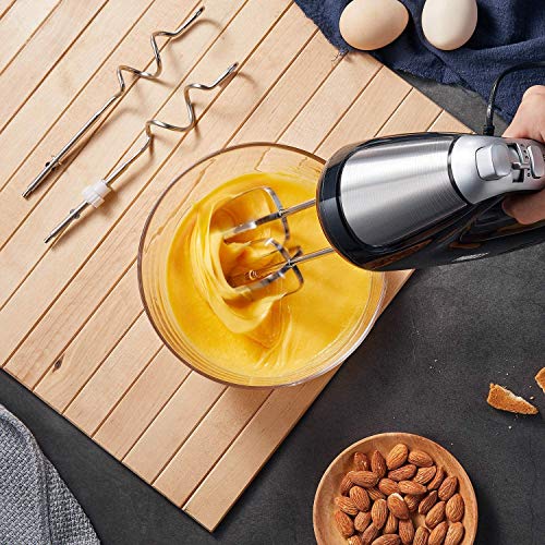 Batidora Amasadora 2 en 1 Batidora de Varillas con 5 Velocidades y Función Turbo, Potente de 300W con Bol de 3,5 L(Giratorio), Incluye 2 Ganchos para Masa y 2 Batidores, Acero Inoxidable, Decen