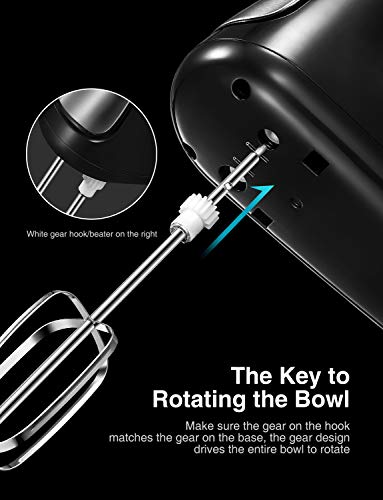 Batidora Amasadora 2 en 1 Batidora de Varillas con 5 Velocidades y Función Turbo, Potente de 300W con Bol de 3,5 L(Giratorio), Incluye 2 Ganchos para Masa y 2 Batidores, Acero Inoxidable, Decen