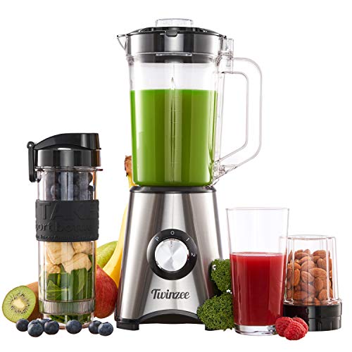 Batidora, Blender Smoothie, 700W Batidora Multifuncion para Batidos, Smoothies, Sopas - Robot de Cocina con Vaso 1,2L, Botella 2 en 1 570ml, Turmix y 4 Cuchilas de Acero Inoxidable, Sin PBA, Plateada