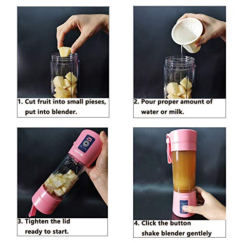 Batidora Portátil de Frutas Recargable Con USB, Mini Licuadora Para Batidos, Bebidas, zumo de frutas, Máscara Completa, 380 ml, Seis Cuchillas 3D Para una Mezcla Excelente. Rosa