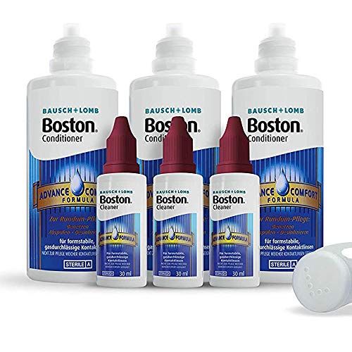 Bausch & Lomb Boston Multi Pack, 3 x 30 ml Limpiador Plus 3 x 120 ml almacenamiento, Inclusive Depósito