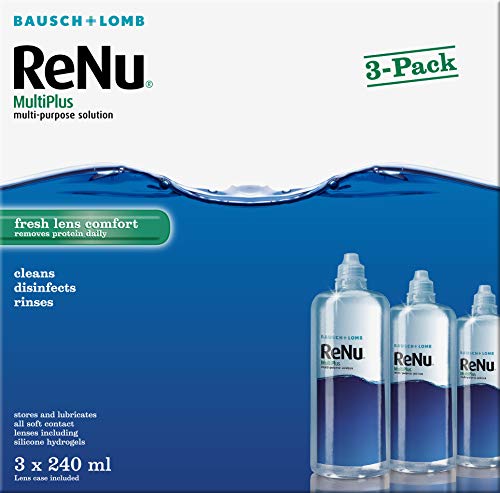 Bausch & Lomb ReNu MultiPlus - Solución multiusos, 3 x 240 ml y estuche para lentes