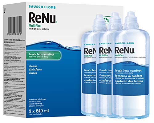 Bausch & Lomb ReNu MultiPlus - Solución multiusos, 3 x 240 ml y estuche para lentes