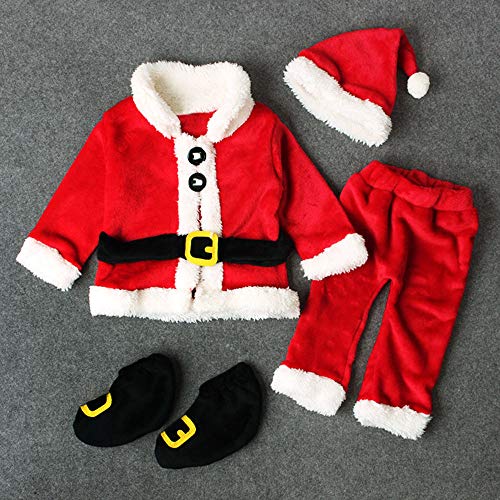 BaZhaHei Bebé Niña Niño Infant Baby Santa Tops de Navidad Pantalones Sombrero Calcetines Traje Vestido de Manga Larga Estilo Papá Noel Tops Pantalones Calcetines Gorro Traje de Cuatro Piezas Ropa