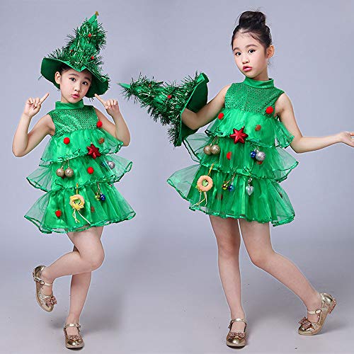 BaZhaHei-Navidad Traje de Disfraces para el árbol de Navidad para niños pequeños para bebés niños pequeños Chaleco de Fiesta de Sombreros Disfraz Cosplay para niños Disfraz Sombrero Traje Dos Piezas