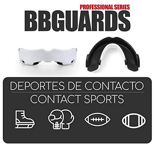 BBGuards Profesional Protector Bucal Boxeo/Protector de Encía - Deportes de Contacto, Boxeo, Rugby, MMA, Artes Marciales, Hockey, Jiu Jitsu.… (Blanco-Negro)