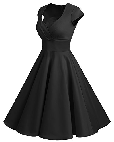 Bbonlinedress Vestido Corto Mujer Retro Años 50 Vintage Escote En Pico Black XL