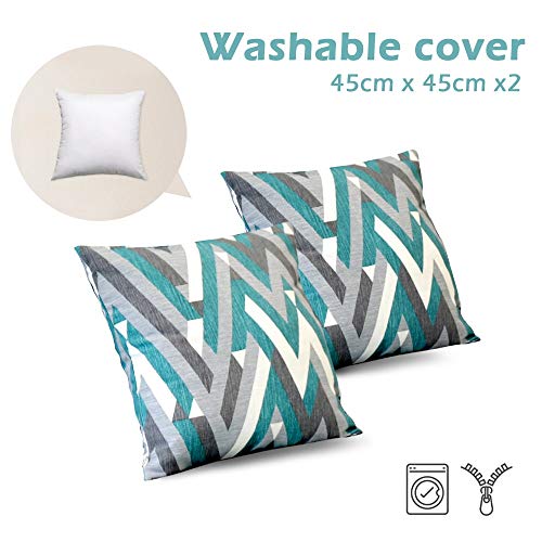 BCASE Pack Cojin Palet Fibra + Cojín Respaldo para Palés Acolchados, Cojín Relleno, Incluyen Cojín de Respaldo y Asiento, Ideal para Jardín, Terraza, Patio y Balcón, Azul Raya