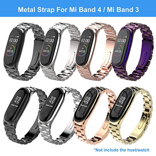 BDIG Correa Compatible Mi Band 4 Correas Metal,Pulsera de Acero Inoxidable Agradable para Mi Band 4 Correa (No Host) (Plus Negro)