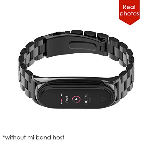BDIG Correa Compatible Mi Band 4 Correas Metal,Pulsera de Acero Inoxidable Agradable para Mi Band 4 Correa (No Host) (Plus Negro)