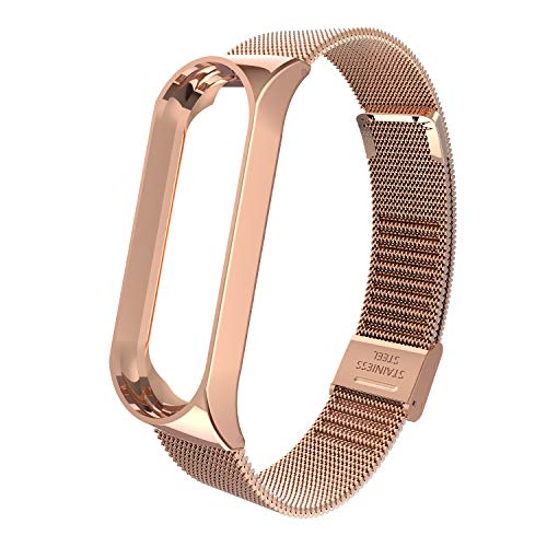 BDIG Correa Compatible Xiaomi Mi Band 4 Correas Metal,Pulsera de Acero Inoxidable Agradable para Mi Band 4 Correa (No Host)(Melan Oro Rosa)
