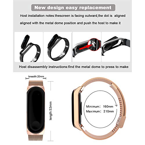 BDIG Correa Compatible Xiaomi Mi Band 4 Correas Metal,Pulsera de Acero Inoxidable Agradable para Mi Band 4 Correa (No Host)(Melan Oro Rosa)