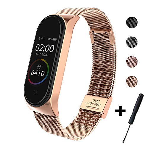 BDIG Correa Compatible Xiaomi Mi Band 4 Correas Metal,Pulsera de Acero Inoxidable Agradable para Mi Band 4 Correa (No Host)(Melan Oro Rosa)