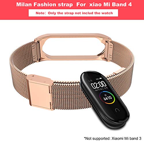 BDIG Correa Compatible Xiaomi Mi Band 4 Correas Metal,Pulsera de Acero Inoxidable Agradable para Mi Band 4 Correa (No Host)(Melan Oro Rosa)