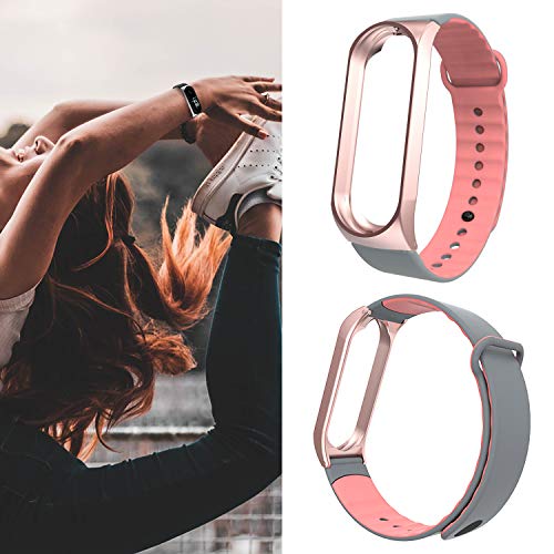 BDIG Pulsera Correas para Xiaomi Mi Band 3 Mi Band 4, Colorido Aleación Zinc Silicona Pulsera Impermeable Pulsera Correa para Xiaomi Mi Band 4 Mi Band 3 (Aleación Zinc Rosa)