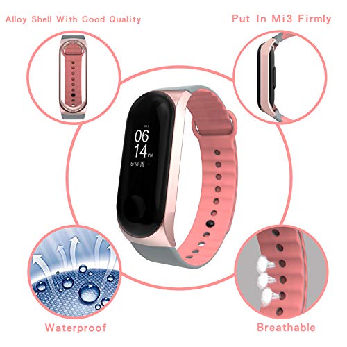 BDIG Pulsera Correas para Xiaomi Mi Band 3 Mi Band 4, Colorido Aleación Zinc Silicona Pulsera Impermeable Pulsera Correa para Xiaomi Mi Band 4 Mi Band 3 (Aleación Zinc Rosa)