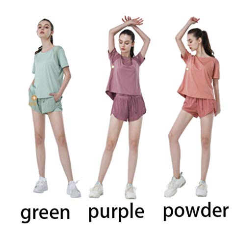 BDN Pantalones Deporte para Mujer Pantalón Casuales，Pantalones Cortos Deportivos para Mujer,Pantalones de Yoga de Baile de Cintura Alta antideslumbrantes-Verde_S