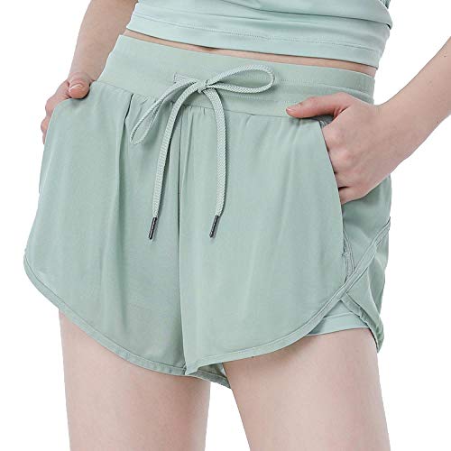 BDN Pantalones Deporte para Mujer Pantalón Casuales，Pantalones Cortos Deportivos para Mujer,Pantalones de Yoga de Baile de Cintura Alta antideslumbrantes-Verde_S