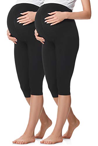 Be Mammy Leggins Premamá 3/4 Embarazo Ropa Deporte 2Pack BE20-229 (2Pack Negro/Negro, L)