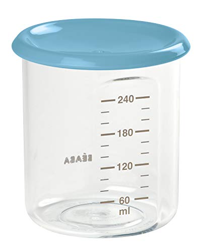Béaba 912538- Potito de conservación para la comida del bebe,Con Tapa, 240 ml, Color Azul, 100% copolyster