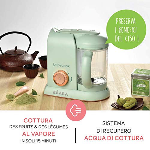 Béaba Babycook Solo Robot de cocina infantil 4 en 1, Tritura, cocina y cuece al vapor, Cocción rápida, Comida casera y deliciosa para bebés y niños, Comida variada para tu bebé, Verde (Matcha)