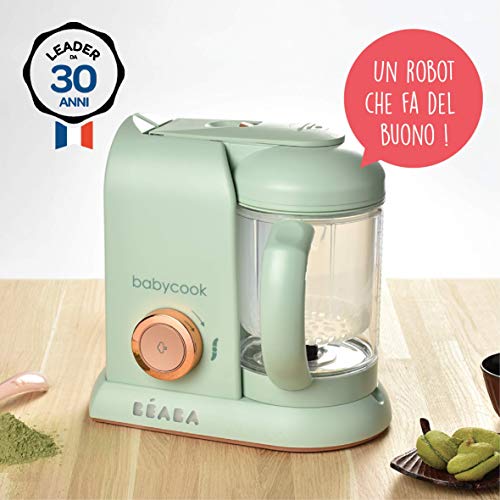 Béaba Babycook Solo Robot de cocina infantil 4 en 1, Tritura, cocina y cuece al vapor, Cocción rápida, Comida casera y deliciosa para bebés y niños, Comida variada para tu bebé, Verde (Matcha)