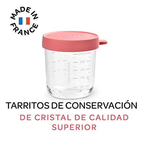 Béaba - Bote de conservación de vidrio para comida de bebé - con indicador de cantidad - Resistente al calor y a las diferencias térmicas - Para Bebés y Niños
