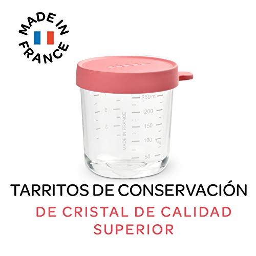 Béaba - Bote de conservación de vidrio para comida de bebé - con indicador de cantidad - Resistente al calor y a las diferencias térmicas - Para Bebés y Niños