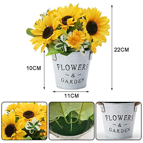 BEANKI Flores Artificiales Decoración, Girasol Artificiales Decoración Jarrones, Plantas Artificiales Decorativas Macetas, Mini Falsas Flores para Sala, Oficina, Librería, Jardín, Balcón, Boda, Pared